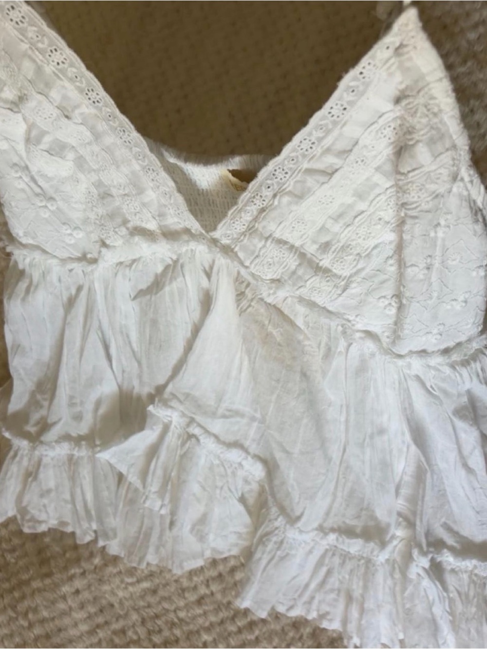 White Lace-Trim V-Neck Ruffled Cami
